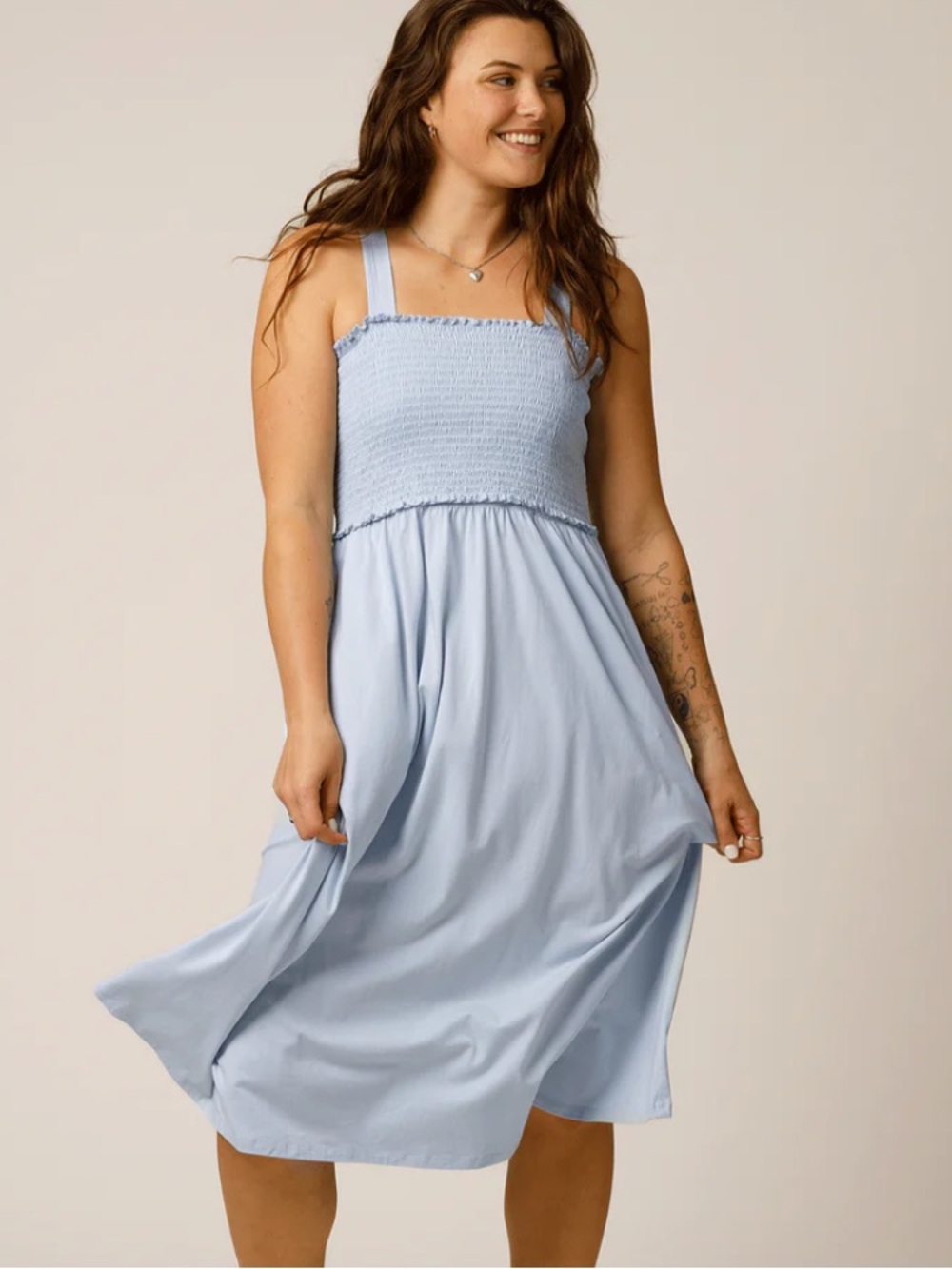 Kindred Bravely Sienna Smocked Maternity & Nursing Dress French Blue 1X